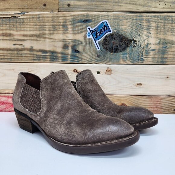 Born Shoes Suede Dallia Slip On Booties Women's Size 7.5 Western Stacked Heel - Picture 1 of 11